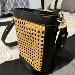 NWOT Rattan and Vegan Leather Crossbody bag